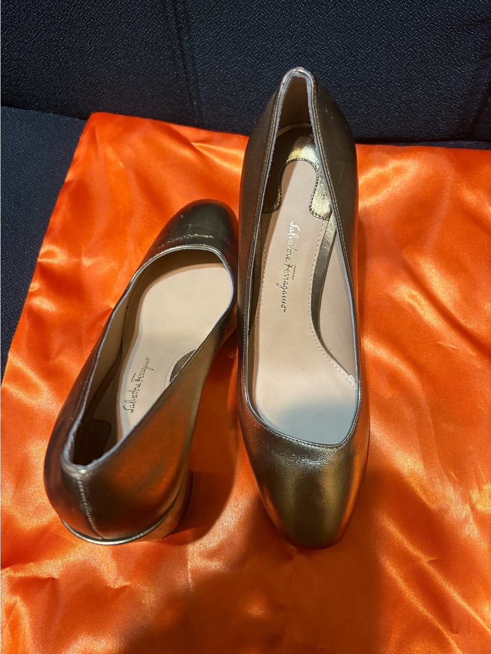 Salvatore Ferragamo Metallic Bronze Leather Flats